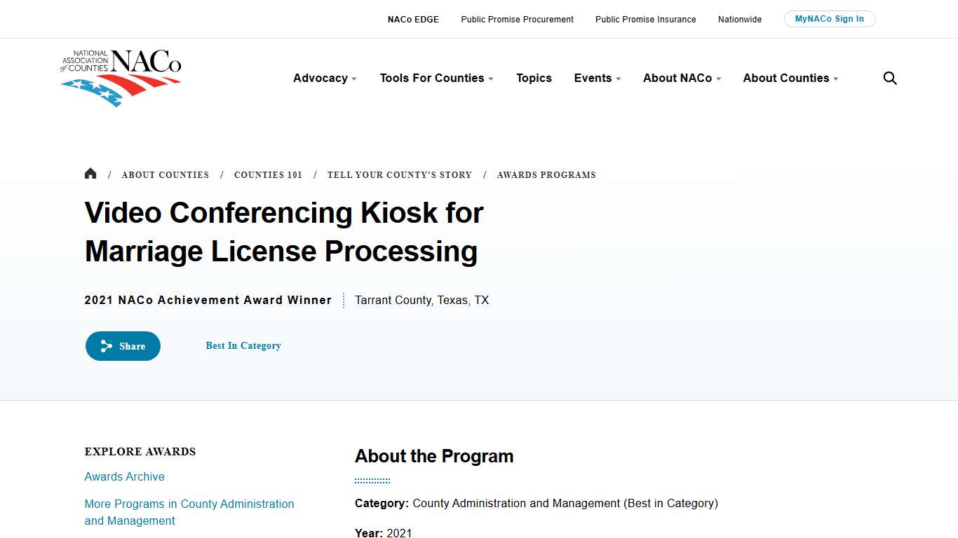 Video Conferencing Kiosk for Marriage License Processing National Association of Counties